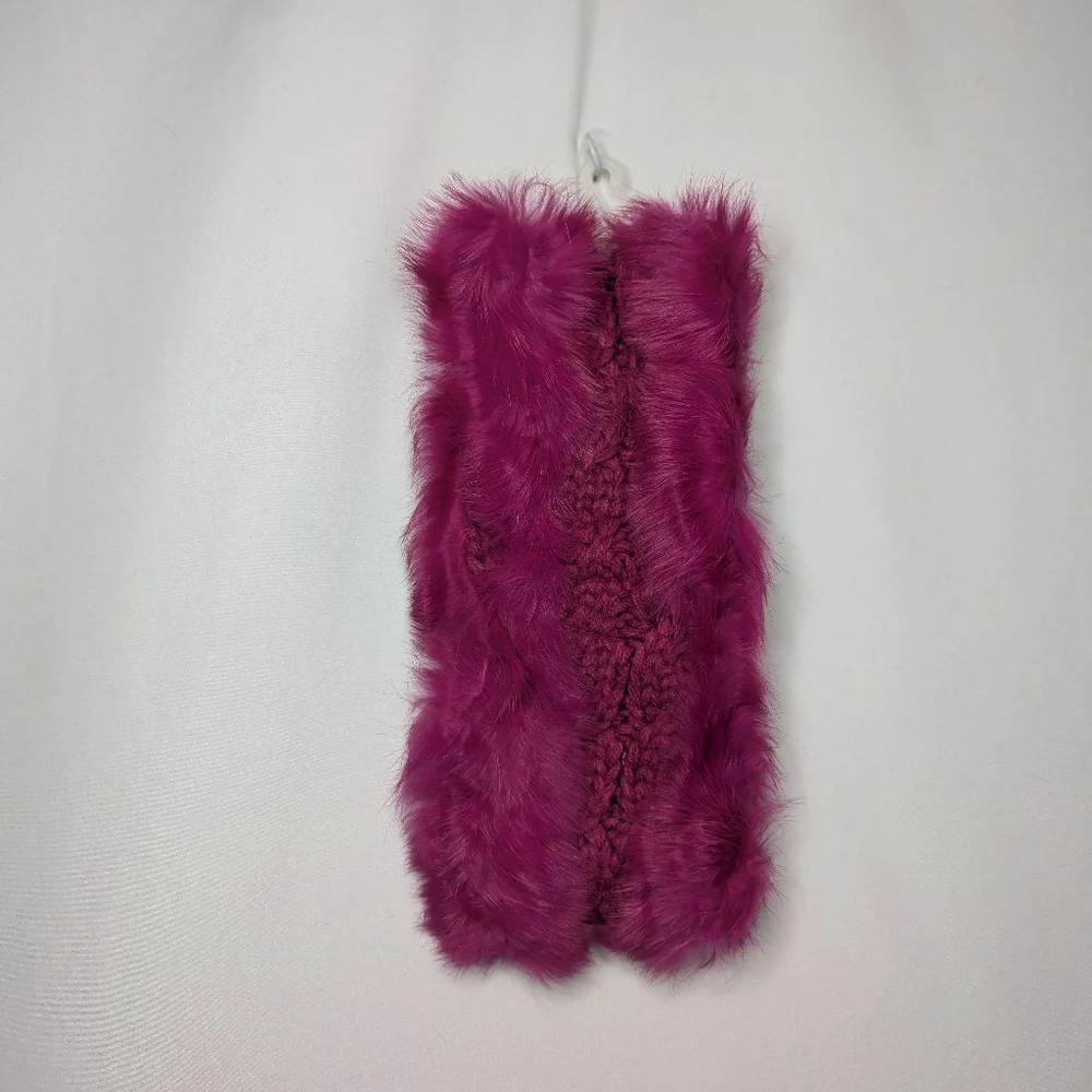 New C.C Cheveux Corp Womens Fuscia Faux Fur Lined Cable Knit Headband One Size